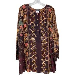 NWT Vintage Carole Little Mixed Print German Tunic Top Boho Sz 10 Boxy Deadstock